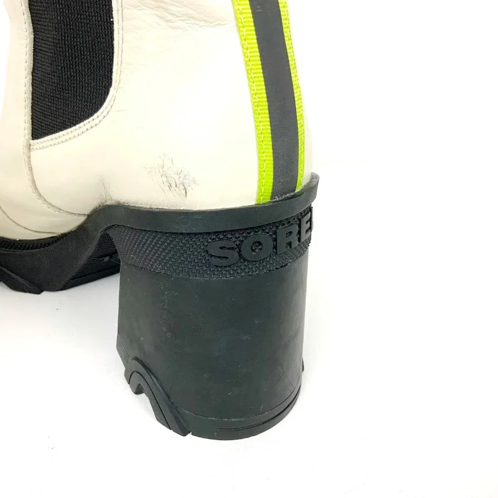 Sorel Brex Platform Block Heel Chelsea Boots Chalk White/ Black Size 9.5 - Picture 13 of 16